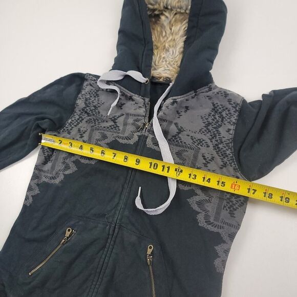 Vintage Y2K Christian Audiger Zip Distressed Faux Fur Lined Hoodie Women's Small - Picture 6 of 12